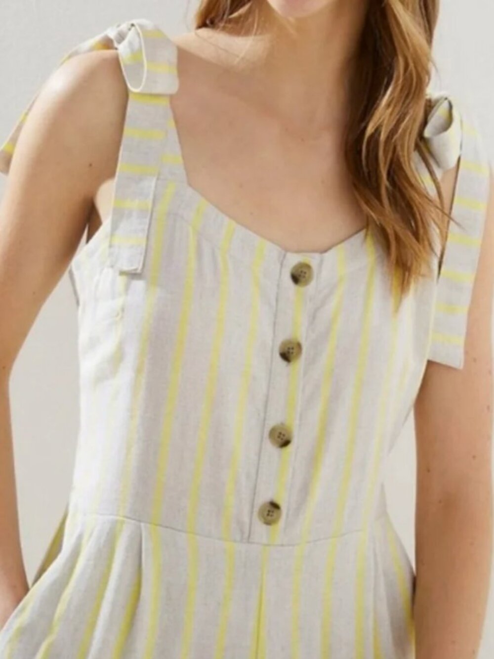 ☀️ NWT Loft Beach Linen Jumpsuit Cream + Yellow stripes Size M - NEW ☀️